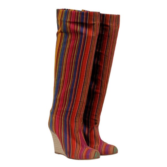 Christian Louboutin Espadrille Wedge Sock Boot US 6 EU 36 Striped Multicolor